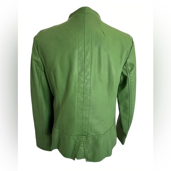 Alfani Petite M Faux Leather Moto Jacket Willow Bough Green asymmetrical Zip - Picture 6 of 8